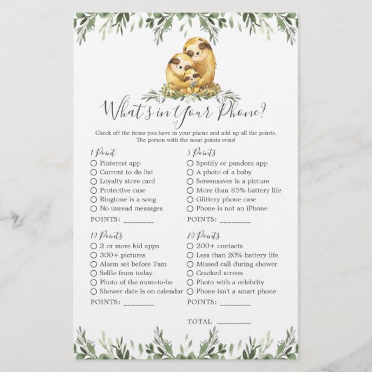 Sloth Animals Baby shower Wat zit er in je telefoo (Voorkant)