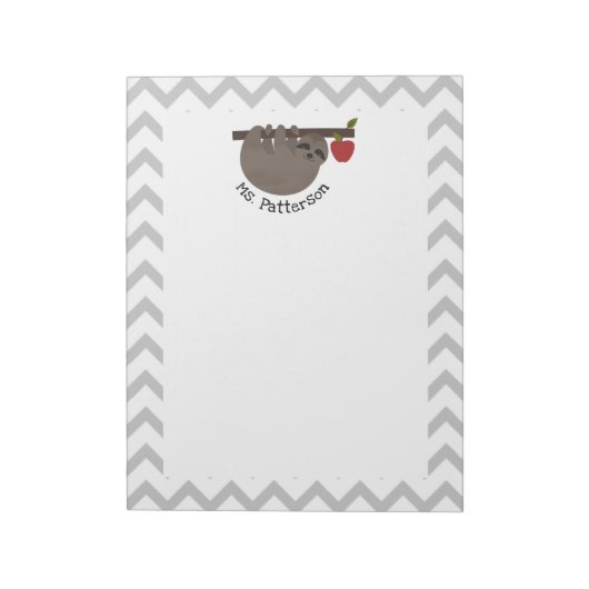 Sloth Apple Tree Gray Chevron leraar Notitieblok (Gedraaid)