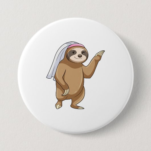 Sloth as Bride with Veil Ronde Button 7,6 Cm (Voorkant)