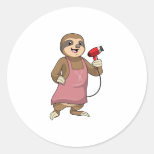 Sloth as Hair stylist with Hairdryer Ronde Sticker