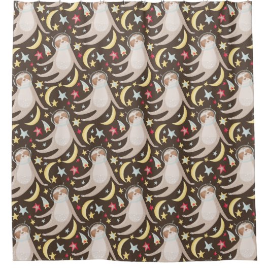 Sloth Astronaut Pattern Douchegordijn (Voorkant)