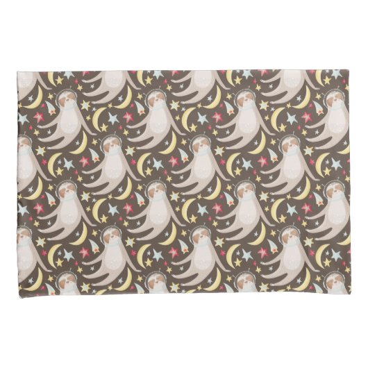Sloth Astronaut Pattern Kussensloop (Voorkant-Rechts)