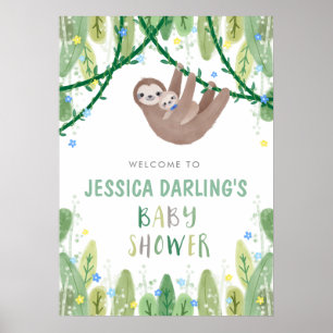 Sloth Baby Bow Stropdas Shower Oerwoud Welkom Poster
