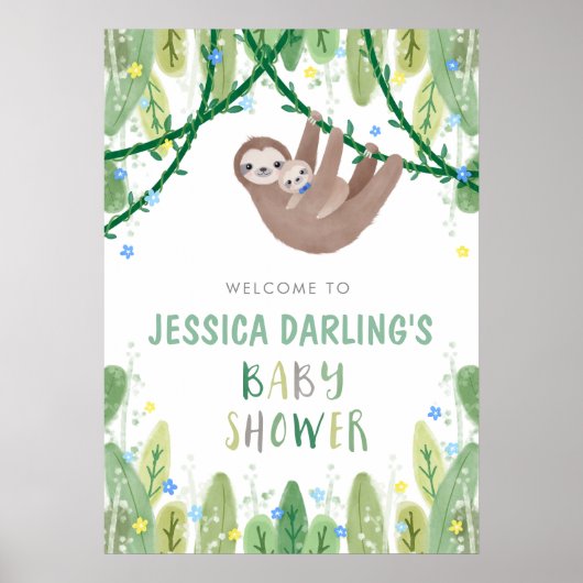 Sloth Baby Bow Stropdas Shower Oerwoud Welkom Poster (Voorkant)