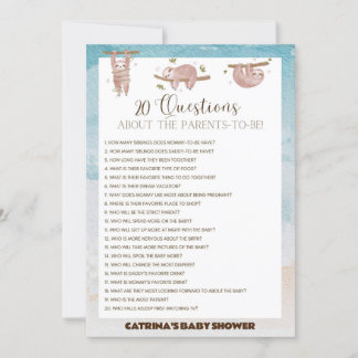 Sloth Baby shower - bewerkbare naam, 5x7 Kaart