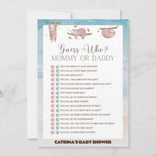 Sloth Baby shower - bewerkbare naam, 5x7 Kaart (Voorkant)