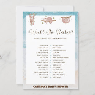 Sloth Baby shower - bewerkbare naam, 5x7 Kaart