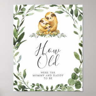 Sloth Baby shower Hoe oud waren ze spel Poster
