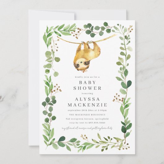 Sloth Baby Shower Invitation (Devant)