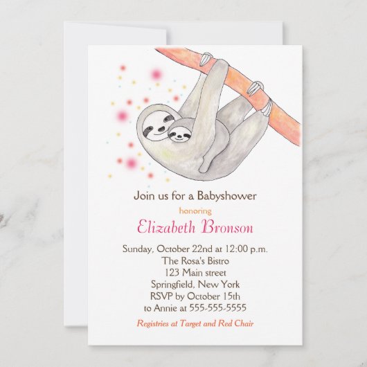 Sloth Baby shower Invitation mignonne Sloth Mom Ba (Devant)