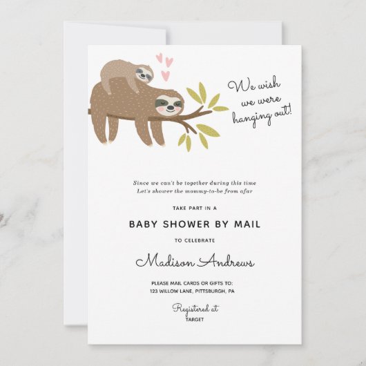 Sloth Baby shower per post Kaart (Voorkant)