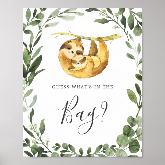 Sloth Baby shower Raad eens wat er in de tas spel Poster (Voorkant)