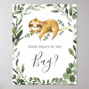 Sloth Baby shower Raad eens wat er in de tas spel Poster