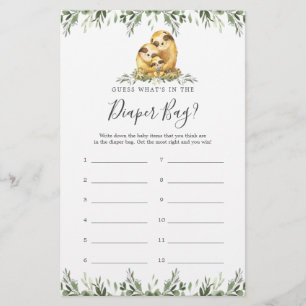 Sloth Baby shower Raad wat er in de luiertas zit