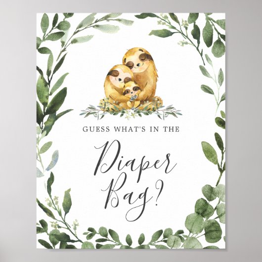 Sloth Baby shower Raad wat er in de luiertas zit Poster (Voorkant)