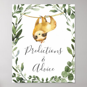 Sloth Baby shower voorspellingen en advies teken Poster