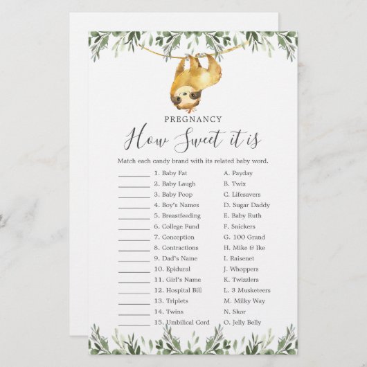 Sloth Baby shower Zwangerschap Hoe lief het is spe (Voorkant / Achterkant)