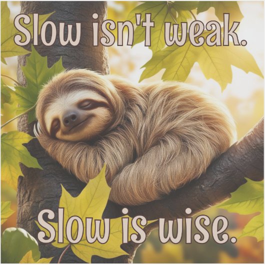 Sloth Baby Sleeping in Tree Slow Is Wise Quote Sticker (Voorkant)