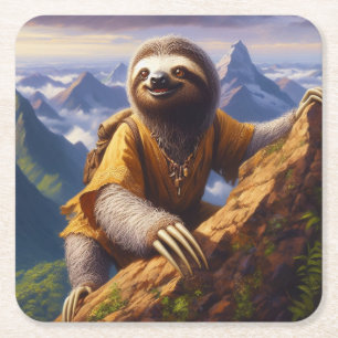 Sloth bergbeklimmen vierkante kartonnen onderzetter