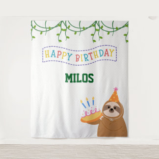 Sloth Birthday Backdrop Personalized Tapestry Wandkleed