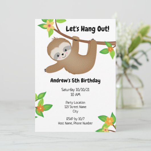 Sloth Birthday Invitation (Debout devant)