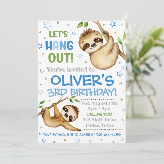 Sloth Birthday Invitation | Sloth Invitation (Debout devant)