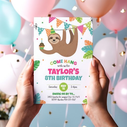 Sloth Birthday Invitation, Sloth Party Invitation