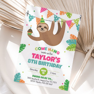 Sloth Birthday Invitation, Sloth Party Invitation Kaart