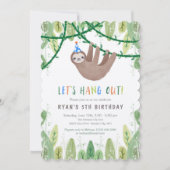 Sloth Birthday Party in Blue and White Kaart (Voorkant)