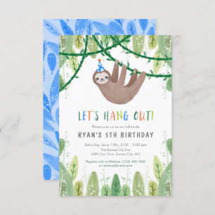 Sloth Birthday Party in Blue and White Kaart