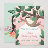 Sloth Birthday Party Invitation (Devant / Derrière)