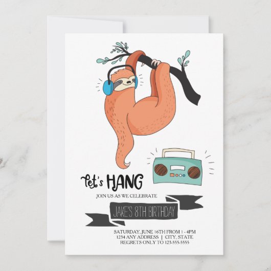 Sloth Birthday Party Invitation (Devant)