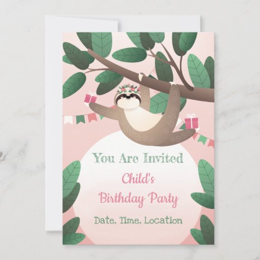 Sloth Birthday Party Invitation (Devant)