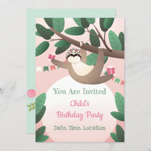 Sloth Birthday Party Invitation Kaart