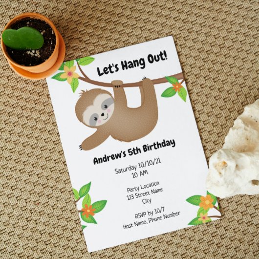 Sloth Birthday Uitnodiging