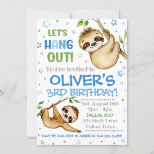 Sloth Birthday Uitnodiging   Slote uitnodiging