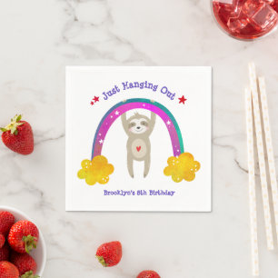 Sloth Boho Rainbow Verjaardag Schattige Kawaii Wit Servet