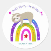 Sloth Boho Rainbow Wees niet gehaast om Schattige  Ronde Sticker (Voorkant)