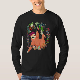 Sloth Bow Stropdas Luipaard Flowers Familie Happy  T-shirt