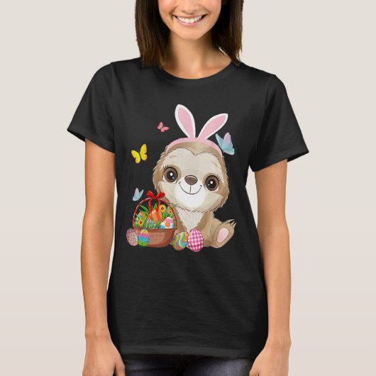 Sloth Bunny Easter Eggs Hunting Rabbit Sloth Happy T-shirt (Voorkant)