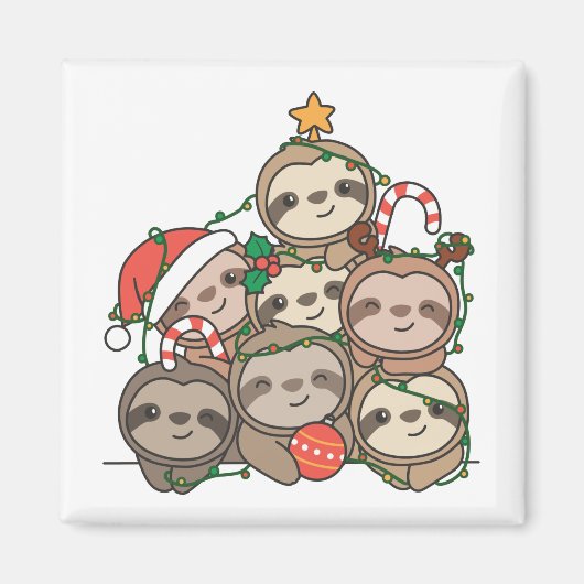 Sloth Christmas Tree Drôle Animal Christmas Magnet (Devant)