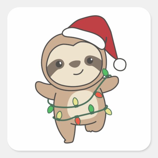 Sloth Christmas Winter Animals Sloths Vierkante Sticker (Voorkant)