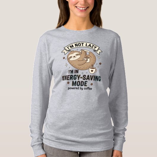 Sloth Coffee Energy Saving Mode Long Sleeve Tee T-shirt (Voorkant)