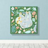 Sloth Cute Floral Canvas Afdruk (Insitu (Houten vloer))