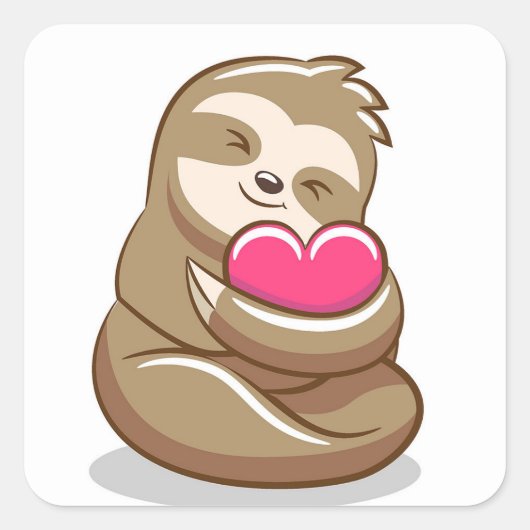 Sloth die een hart omhelst vierkante sticker (Voorkant)