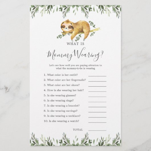 Sloth Dieren Baby shower Wat draagt mama (Voorkant)