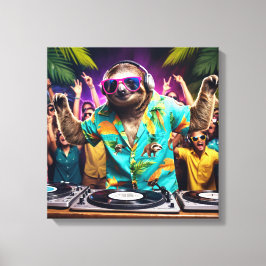 Sloth DJ Canvas Afdruk
