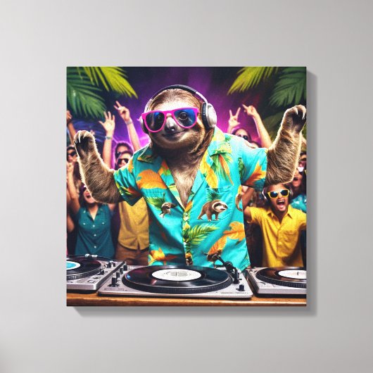 Sloth DJ Canvas Afdruk (Voorkant)