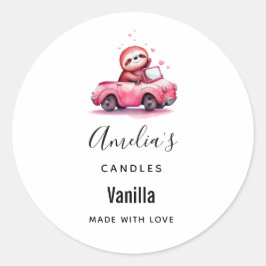 Sloth Driving a Pink Convertible Candle Business Ronde Sticker