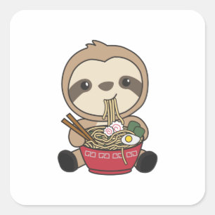 Sloth Eat Ramen Cute Kawaii Noodle Sloth Vierkante Sticker